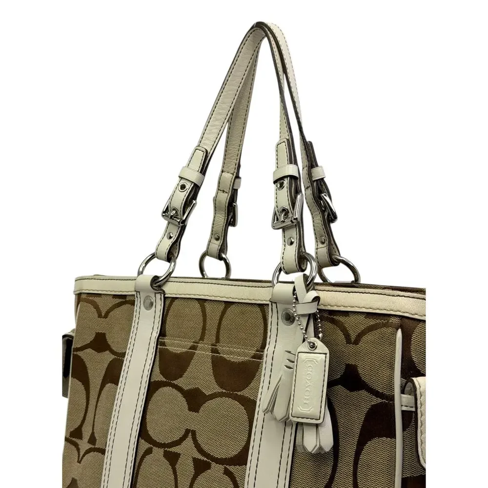 Vintage Coach Signature Brown Khaki Jacquard Canvas Gallery Satchel Tote Bag